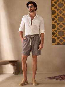 Manfinity ModaGents Pantalones cortos rectos de cintura media con cordón y tejido jacquard casual para hombre
