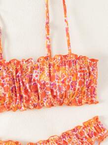 Swim Vcay Springbreak 荷叶边和小碎花抹胸和三角比基尼两件套泳衣，甜美女士泳装，适合海滩度假、休闲泳池派对 - 彩色 - 查看 4