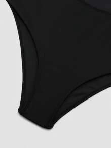 Swim Oasis Plus Size 2 Pieces Set: Solid Color Round Collar Bowknot Back Design Strap Top And Mini Skirt, Simple Fashionable Casual Summer Swimwear Suit For Women - Black - View 3