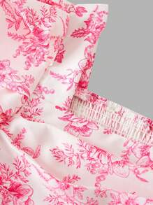 SHEIN Leap Crew Tween Girl Casual Ditsy Floral Pattern Square Neck Puff Sleeve Dress - Hot Pink - View 3