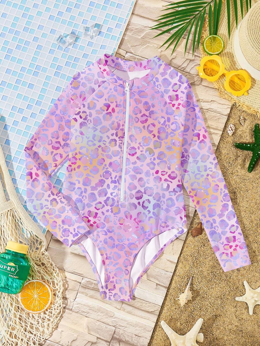 Emery Rose Kids Emery Rose Kids Đồ bơi liền thân họa tiết da báo màu hoa oải hương đơn giản tối giản cho bé gái tuổi teen, phù hợp cho mùa hè - Nhiều màu - Xem 1