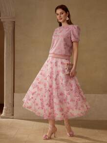 MOTF PREMIUM MESH FLORAL EMBROIDERY SKIRT - Dusty Pink - View 4