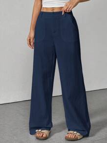 SHEIN PETITE Pantaloni morbidi e ampi in vita bassa, tinta unita, casual