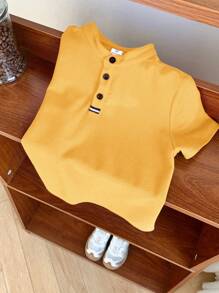 Polo de manga corta de unicolor cómodo para niños pequeños, adecuado para usar de manera casual en primavera y verano, ideal para exteriores, escuela, estilo urbano, fiestas y uso casual, con una gran relación calidad-precio
