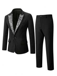 Manfinity AFTRDRK Men's Leopard Print Splice Suit Set: Jacket And Pants Men's Formal Wear Men Formal Outfit Wedding Outfit For Men Prom Suit Male Wedding Suits For Men - Black - View 3