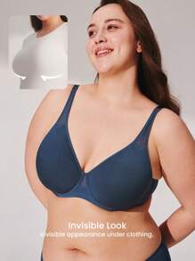 LUVLETTE Plus Dream Curve Air 全罩杯海军蓝透气轻薄网眼间隔罩杯基础款透气舒适显瘦文胸 - 藍色 - 查看 8