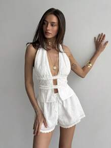 Aloruh 女士日常两件套服装 - 白色 - 查看 1