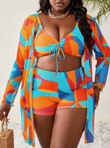 Slaydiva 大码女式随机印花针织海滩度假长款和服