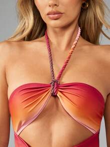 MISSGUIDED 渐变色 Monokini 镂空连体泳衣海滩泳池高开叉露背夏季度假泳衣沙滩装泳装热带度假装 - 彩色 - 查看 6