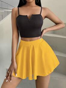 Zolique Solid Color Elastic Waist Shorts With Pockets, Casual & Fashionable Summer Pants - Yellow - View 6