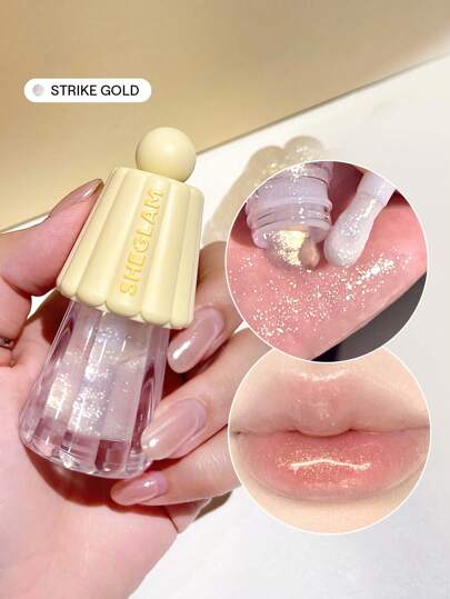 Jelly Wow Hydrating Lip Oil-Strike Gold Glitter Moisturizing Lip Gloss High-Shine Glossy Glow Non-Sticky Lip Care Hydrating Sleep Mask Lip Makeup Brand Beauty Makeup Face Paint Cosmetic For Women Girls Perfect For Fall Winter Ideal For Y2K Fancy Fashion Suitable For Birthday Christmas Present Party Ready Best Color