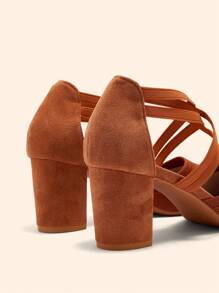 CUCCOO BASICS Cuccoo Women's Pointed Toe Cross Strap Design High Heel Pumps - Brown - View 4