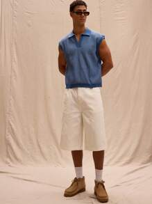 Musero 翻领落肩轻薄针织无袖毛衣背心，街头风叠穿，春夏必备 - 彩色 - 查看 5