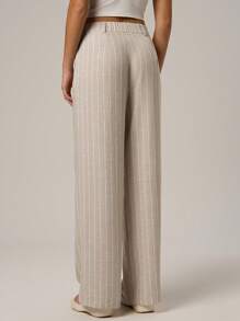 Avantive Vrouwen Khaki Gestreepte Broeken Hawaii Vrouwen Outfits Kantoor Dames Outfits Khaki Vrouwen Broeken Thuis Comfort