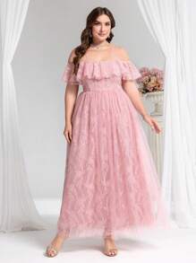 Coutiva Plus Size Women's Ball Gown Bridesmaid Dress With Embroidered Mesh Inset, Waist Cinching, Slimming, Formal, Party Dress, For Evening, Wedding Guest - Pink - View 4