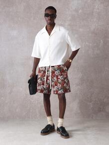 SUMWON Shorts de verano informales, de corte holgado, con estampado floral de tapicería, para usar en la playa, resort y vacaciones de primavera, con cordón para comodidad