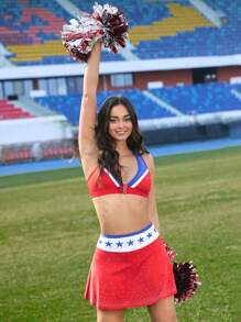 SHEIN Sports Falda y pantalón corto de cheerleader con contraste de color y con detalles de strass para usar en el campus