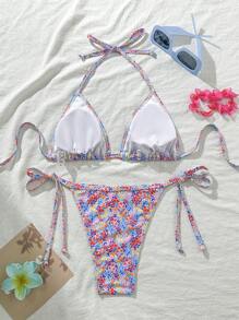 SHEIN Swim 2pcs/Set Women's Random Print Spaghetti Strap Sexy Bikini Set, Summer - Multicolor - View 2