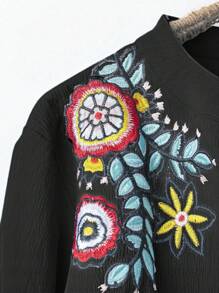 Plus Size Women's Long Embroidered Cardigan Blouse, Spring/Autumn Fall Cloth For Women - Black - View 4