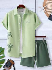 Manfinity RSRT 2 buc/set bărbați, cămașă cu mânecă scurtă și pantaloni scurți, ținute de vacanță de vară, ținute de vacanță pe insulă, ținute de vacanță pentru bărbați, ținute de vacanță, ținută de vacanță