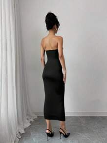 Breezaya Elegante abito casual da donna con stampa floreale e fessura, in stile traforato