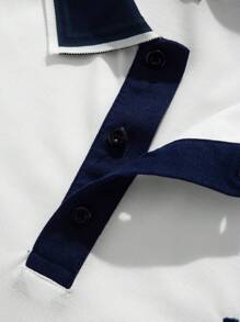 Manfinity Homme Classic Blue, Green And White Colorblock Embroidered Logo Short Sleeve Polo Shirt