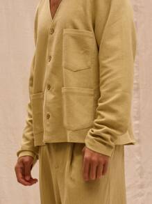 Musero Boxy Fit V Neck Textured Button Through Coat Spring Summer Streetstyle Holiday Vacation