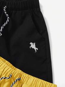 SHEIN Pantalones cortos informales de verano para niños preadolescentes con bolsillo sesgado y cintura con cordón