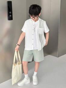 SHEIN Mirajuku 3pcs Set: Boys' White Shirt With Contrast Ruffle Pattern, White Loose Pants With Contrast Pattern, Includes Scarf - Multicolor - View 4