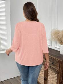 EMERY ROSE 大码度假女式纯色不对称下摆休闲度假服夹克夏季 - 粉色 - 查看 2