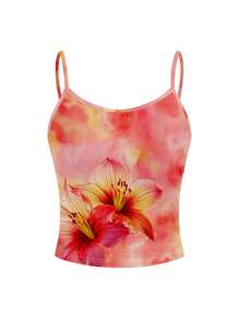 myriadwaveart Women's Floral Pattern Fitted Camisole Top, Suitable For Vacation In Summer - Multicolor - View 1