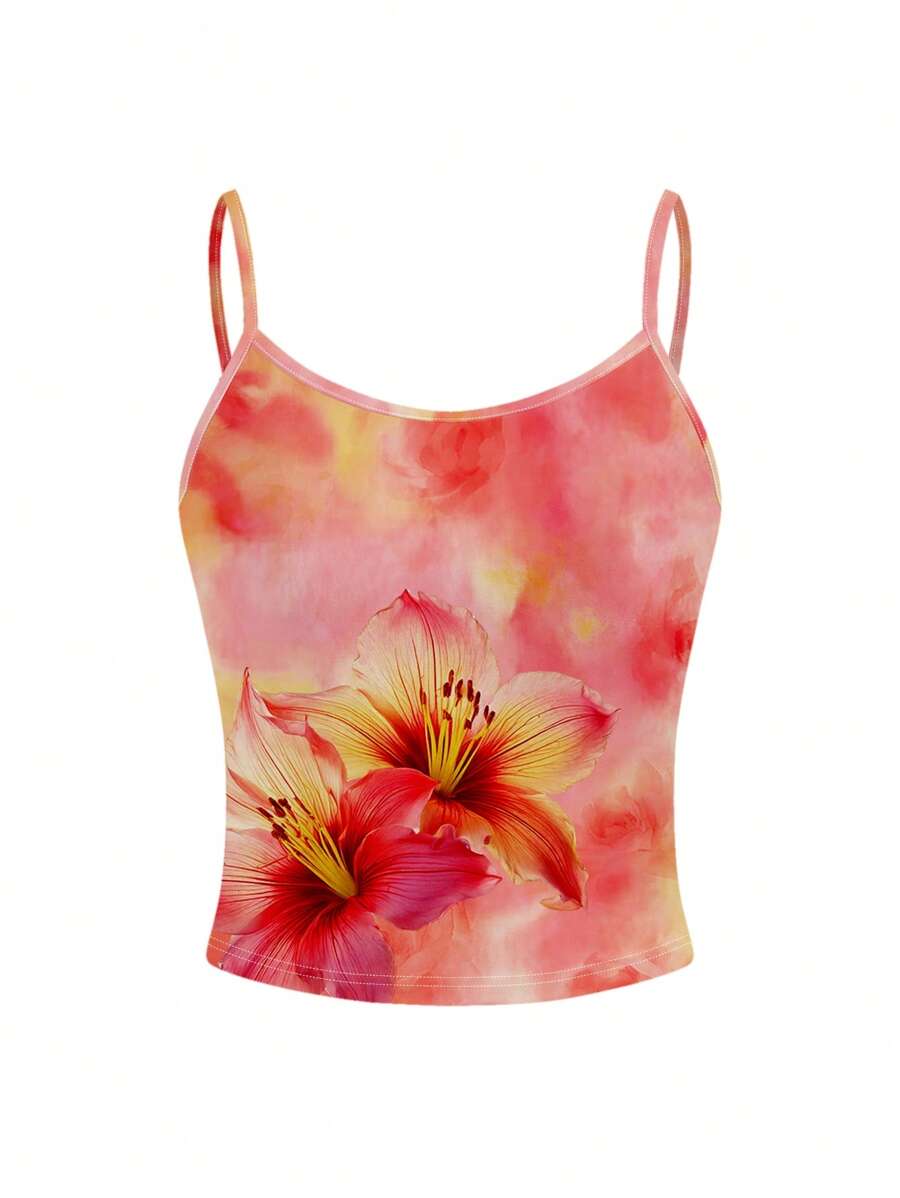 myriadwaveart Women's Floral Pattern Fitted Camisole Top, Suitable For Vacation In Summer - Multicolor - View 1