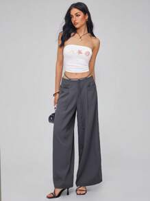 Roylia Women's Elegant Casual Everyday Simple Dignified Drawstring Waist Side Pocket Pants Fall Cloth For Women - Grey - View 4