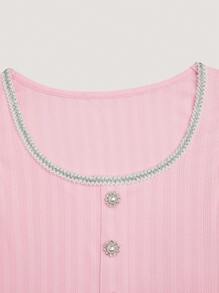 SHEIN Clasi Women's Knitted Sleeveless Elegant Tank Top With Scoop Neck Rhinestone Button Decor - Pink - View 6