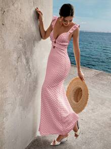 Breezaya Damen einfarbiges Strickkleid mit V-Ausschnitt, Flügelärmel