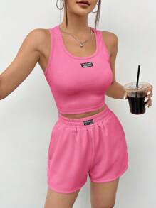 SHEIN EZwear 女士日常两件套服装 - 粉色 - 查看 4