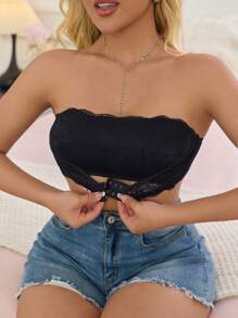 SHEIN 1 pieza Sujetador camiseta sin cables sexy para mujer con encaje, minimalista y romántico