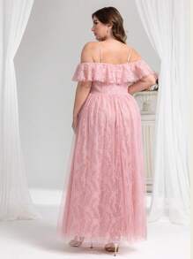 Coutiva Plus Size Women's Ball Gown Bridesmaid Dress With Embroidered Mesh Inset, Waist Cinching, Slimming, Formal, Party Dress, For Evening, Wedding Guest - Pink - View 2