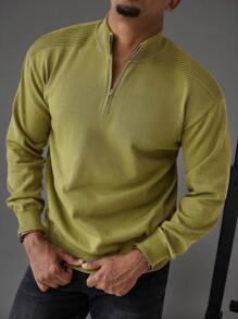 Manfinity Homme Men's Solid Color Casual Zip Up Mock Neck Long Sleeve Sweater, Autumn/Winter - Multicolor - View 1