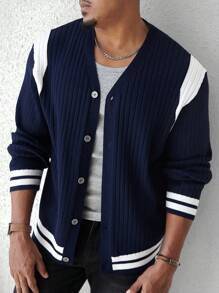 Manfinity Homme Men's Solid Color Patchwork Front Button Long Sleeve Casual Top, Everyday Wear - Multicolor - View 6