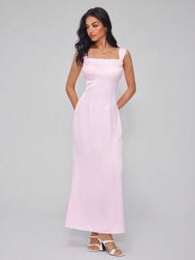 Roylia Solid Color Off-Shoulder Satin Dress, Fashionable For Summer