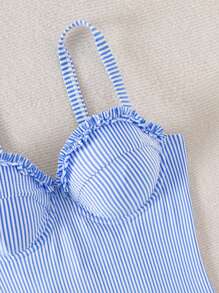 Swim Vcay 女式条纹性感露背聚拢连体泳衣，带钢圈，适合海滩度假，春夏季 - 藍白色 - 查看 8