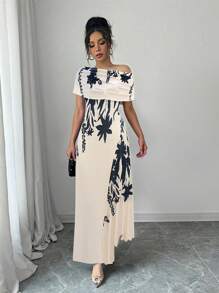 Selianne Elegantes modisches Pendler-Lässig-Romantik-Urlaubs-Damen-Kleid mit ärmellos, asymmetrischem Saum, Taille Raffung und Blume Muster