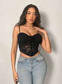 Firerie Nuovo stile top donna in pizzo e patchwork con spalline, top estivi carini, outfit estivi da donna, look per vacanze, outfit spiaggia, outfit festival, outfit garden festa