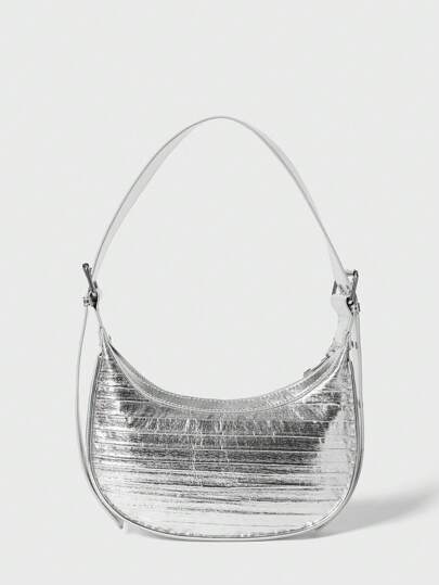 SHECARRY Women Sholuder Bags Metal Material For Dating/For Daily Casual Future/Y2K Sporty Street Hobo Bag Solid Color Stylish Spice