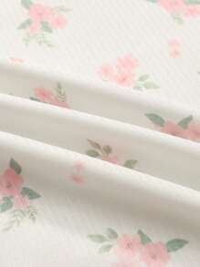 SHEIN Leap Crew 4pcs Tween Girl Tween Girls Floral Print Ruffle Trim Crew Neck Short Sleeve Loungewear Set - Multicolor - View 3