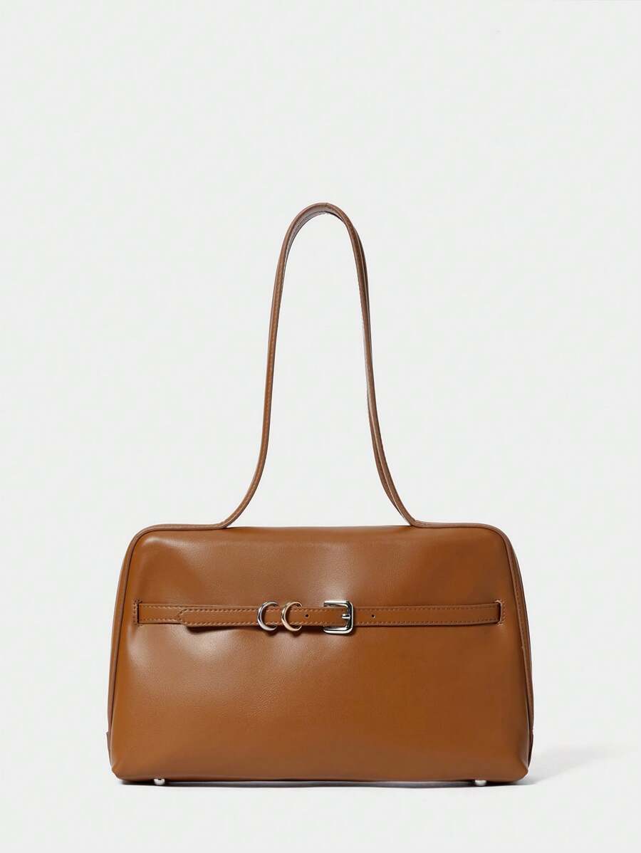 SHECARRY Bolso de hombro minimalista de unicolor para mujer, organizador casual diario - Marrón - Ver 1