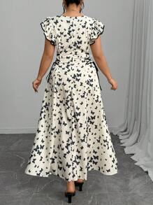 Modelyn Vestido de talla grande elegante con estampado de mariposa y tirantes cruzados