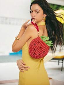 SHECARRY Straw Bag Summer Bag Beach Bag Vacation Holiday Novelty Bag Strawberry Design Multicolor - Red - View 7