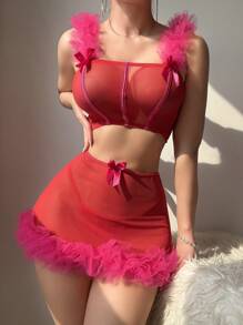 SHEIN Classic Sexy Set de lencería sexy para mujer de 3 piezas (sujetador sin aros, tanga, minifalda)